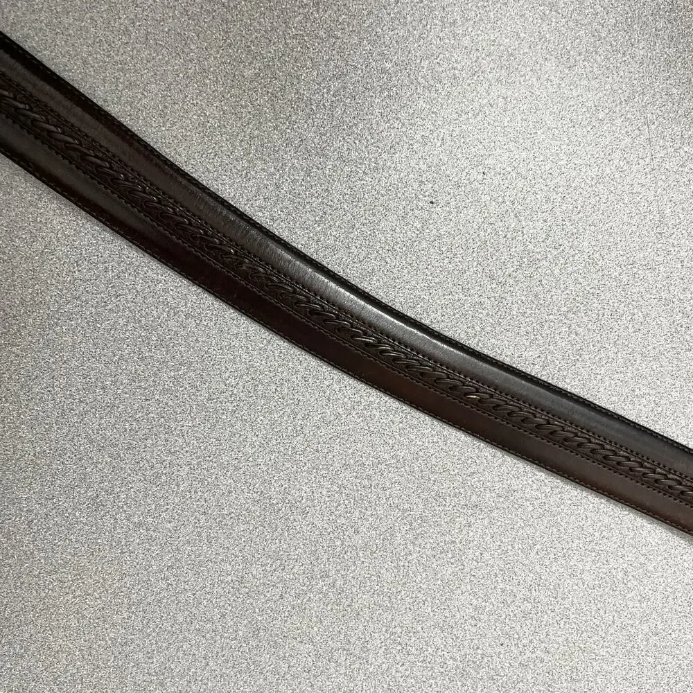 Mezlan Mens Leather Belt Size M Brown Woven Stripe Gunmetal Buckle 1.25in *